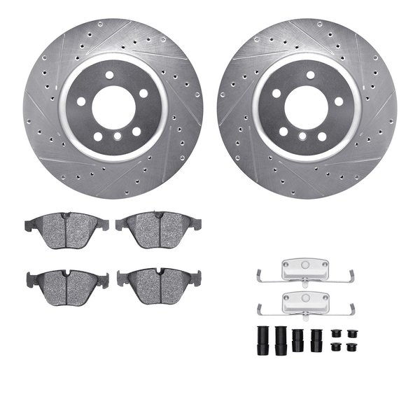 Dynamic Friction Co 7512-31113, Rotors-Drilled and Slotted-Silver w/ 5000 Advanced Brake Pads incl. Hardware, Zinc Coat 7512-31113